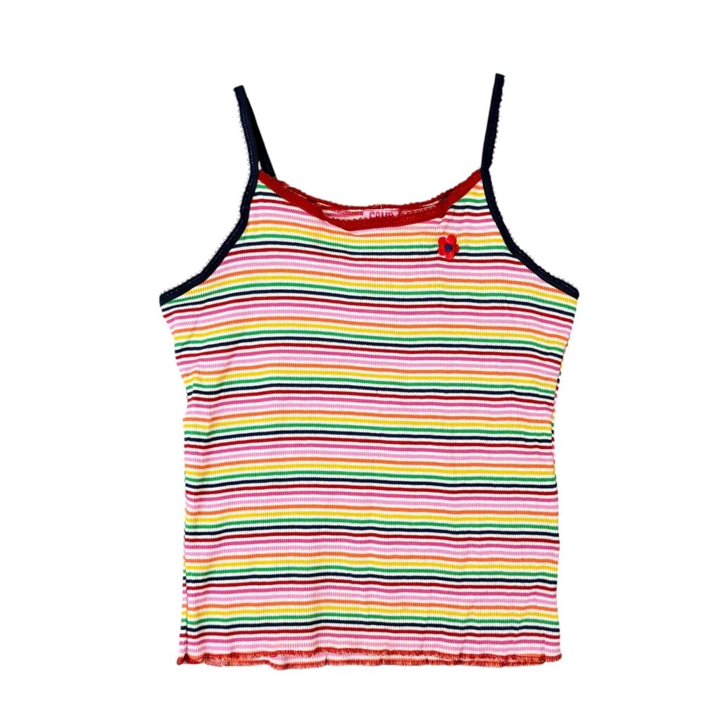 Vtg Camp Beverly Hills Rainbow Striped Ribbed Cami Stretch Sz L (14/16) NWT